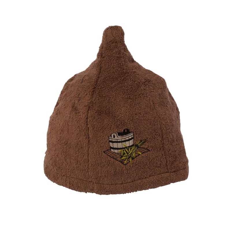 Medvilninė pirties kepurė su kubilo paveikslėliu, ruda