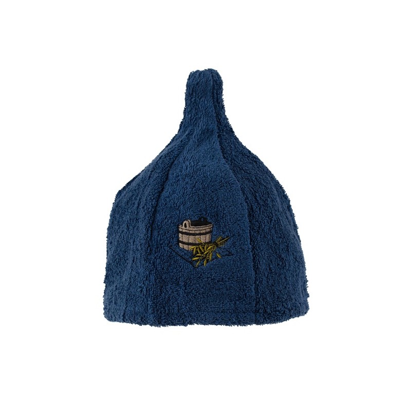 Medvilninė pirties kepurė su kubilo paveikslėliu, mėlyna